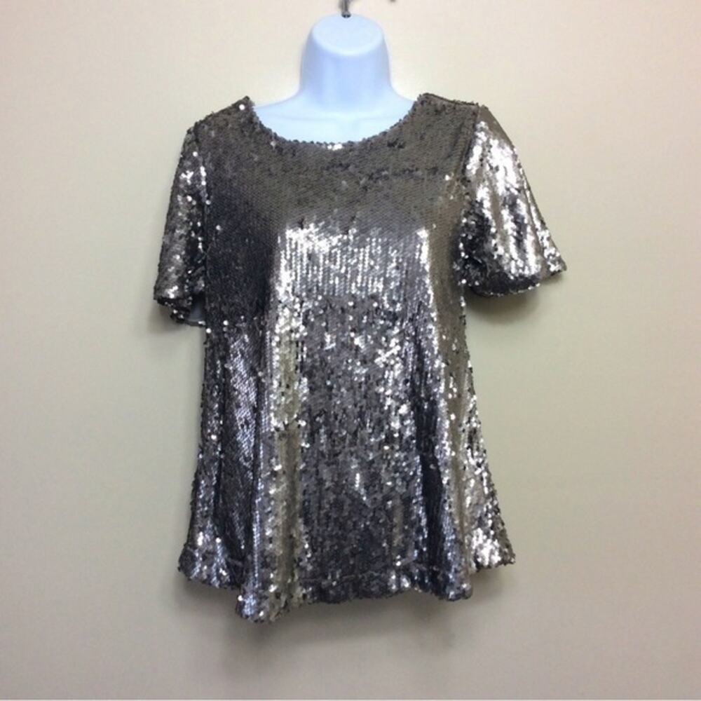 NWT Altrd State silver sequin blouse. 100% polyester.